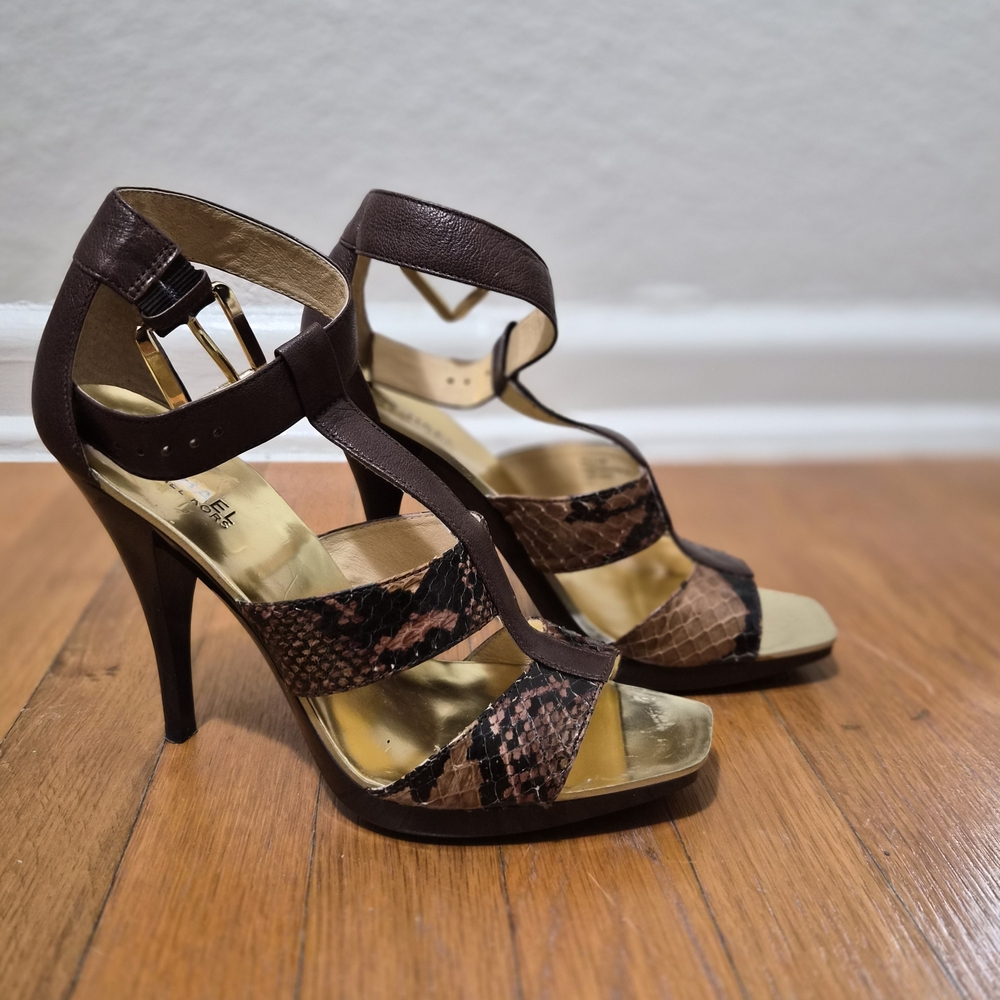 Michael Kors Brown and Tan Snakeskin Heels